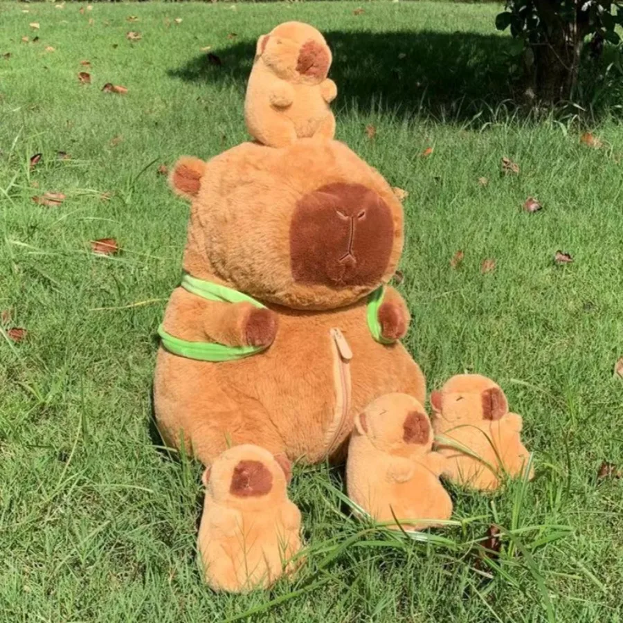 Capybara Plush ชุดของเล่นแม่ 4 เด็ก Capibara Plushie ตุ๊กตาตุ๊กตาสัตว์หมอนเต่ากระเป๋าเป้สะพายหลังของเล่นเด็กคริสต์มาสของขวัญ