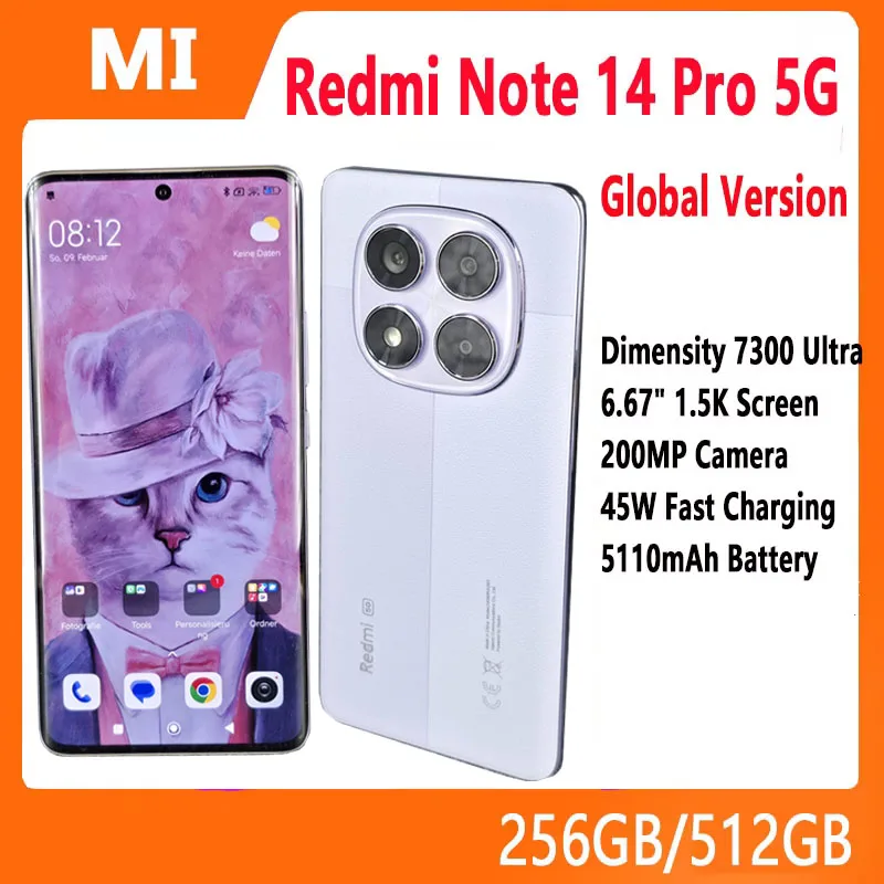 Versione globale Xiaomi Redmi Note 14 Pro 5G Smartphone MediaTek Dimensity 7300-Ultra 200MP AI fotocamera NFC Display AMOLED da 6,67" IP68