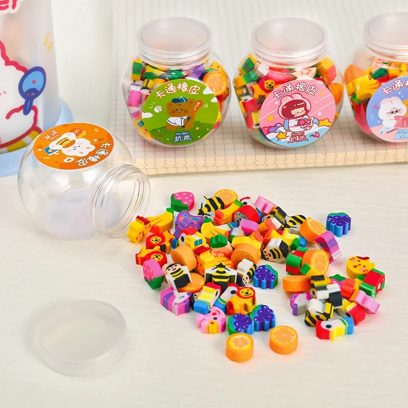 50 unids/caja Mini borradores bonitos Kawaii frutas animales borradores de goma papelería coreana juguetes para niños herramienta de corrección de regalo suministros de oficina