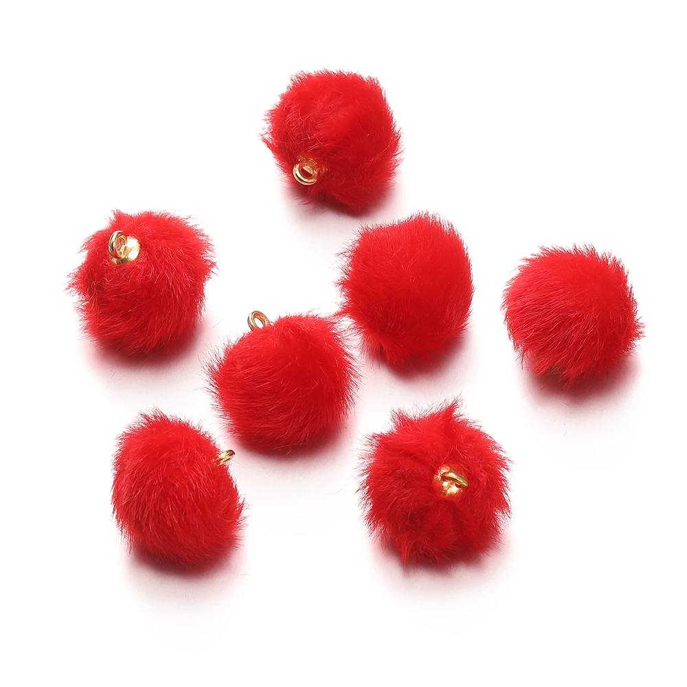 10 Stück 17 mm Plüschfell bedeckte Kugelperlen Charms Pompom Perlen Anhänger für DIY Ohrring Tasche Schlüsselanhänger Anhänger Schmuckherstellung Zubehör