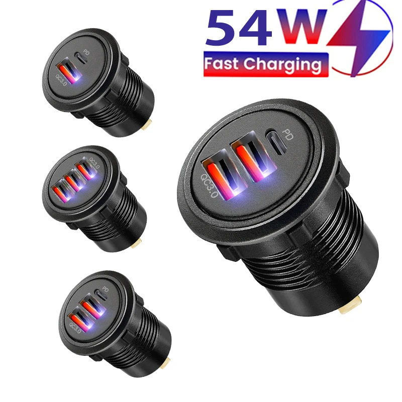 Enchufe usb de 12V/24V, carga rápida, salida USB 3 0, PD USB-C y dos puertos QC3.0 para barco, motocicleta marina, camión
