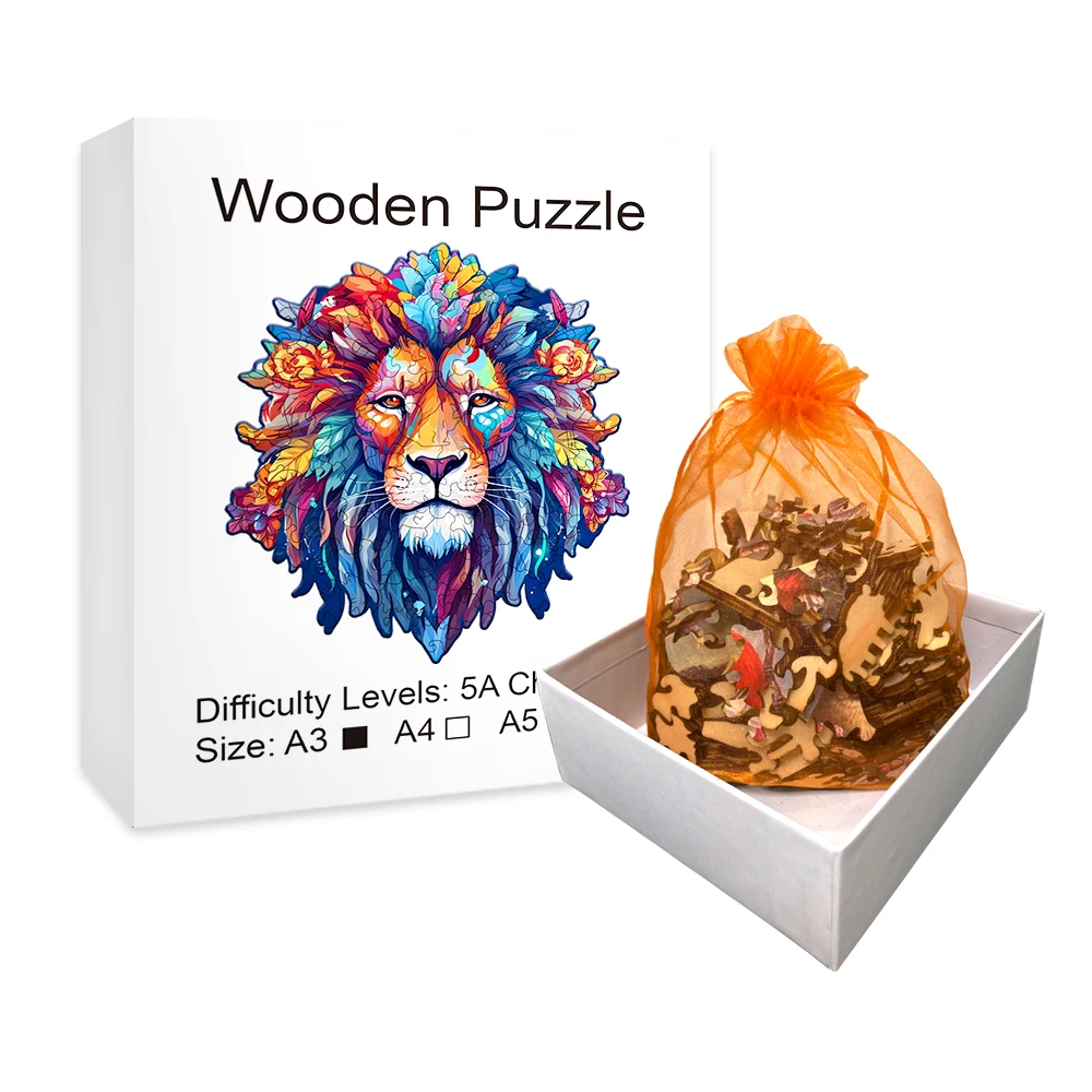 Wooden Puzzle Model Assembly Three Dimensional Irregular Shaped Animal Lion Pattern Wooden Puzzle Puzzle Decompression Hand Asse