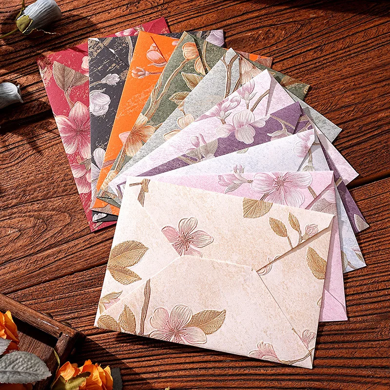Sobres de brocado Vintage, sobre Floral Retro para escribir letras, paquete de regalo Kawaii, cubierta para tarjeta de invitación de boda, 5 uds.
