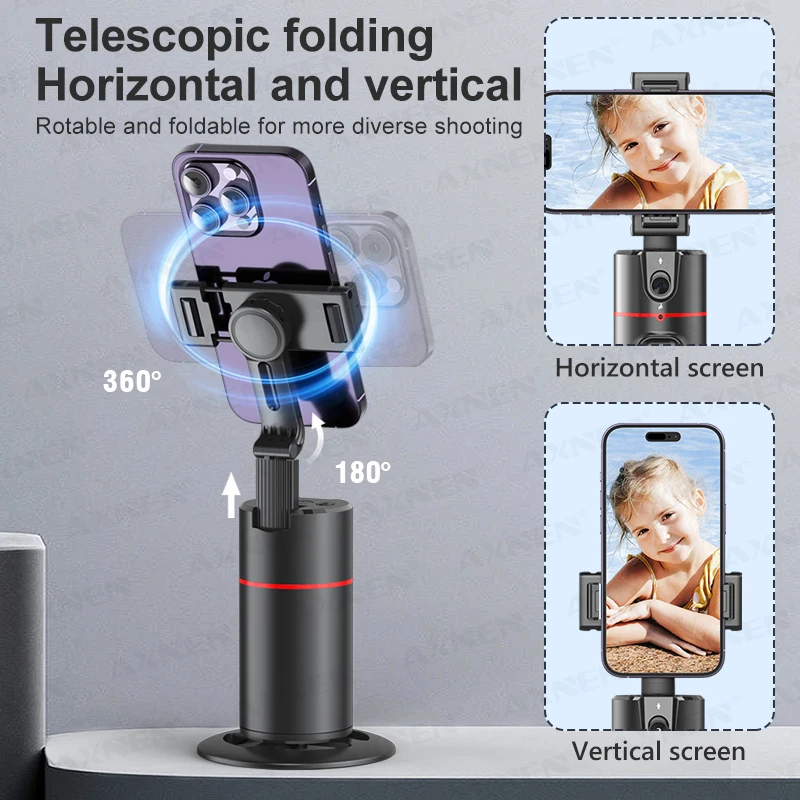P02 360-Grad-Gimbal-Stabilisator, Follow-up Selfie Desktop Face Tracking Gimbal für Tiktok Smartphone Live, mit Fernauslöser