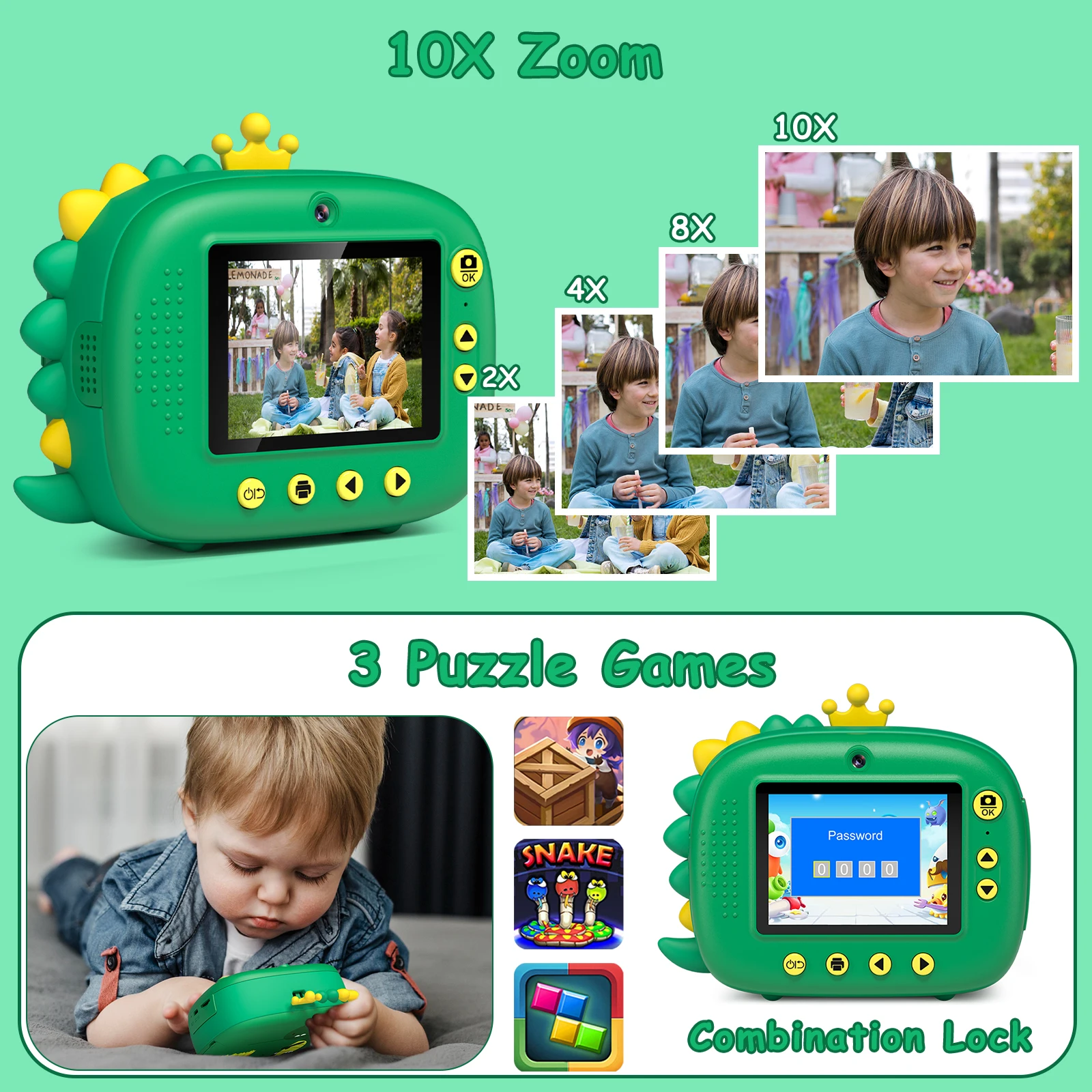 Caméra instantanée pour enfants, caméra instantanée HD 1080P 2,4" avec carte 32 Go, caméra à impression instantanée pour enfants de 3 à 12 ans