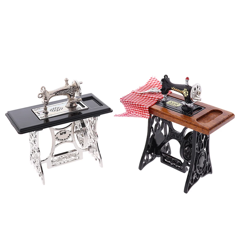 Muebles en miniatura para casa de muñecas, máquina de coser Retro, herramientas de tejer, modelo de decoración para casa de muñecas, muebles de simulación, 1:12