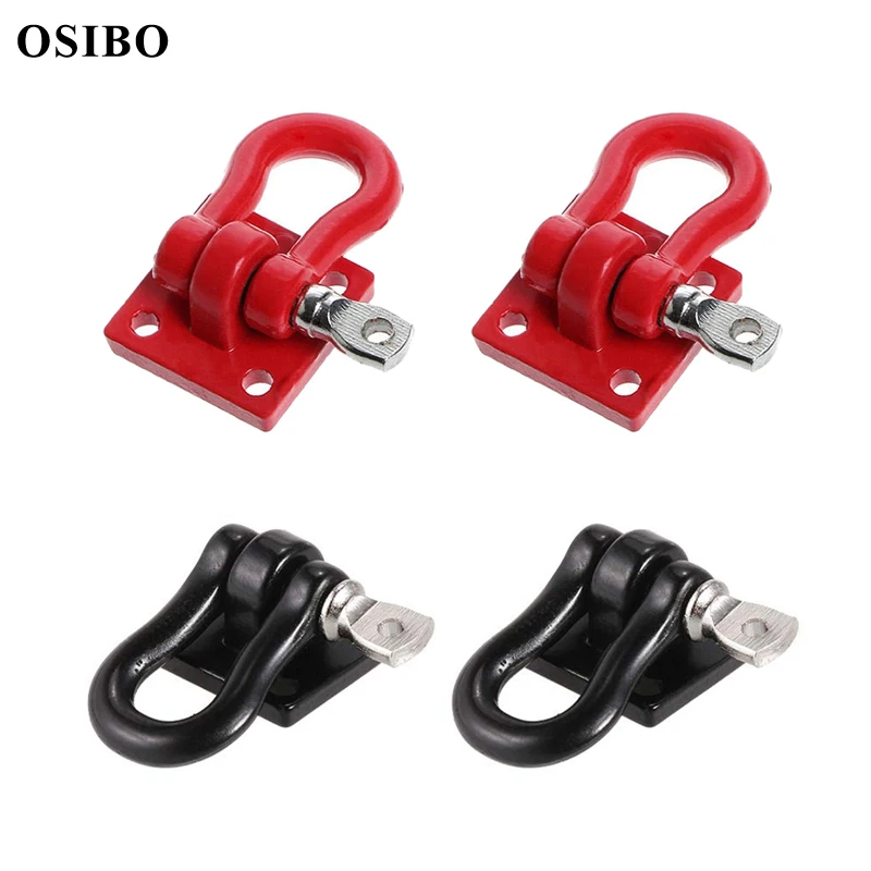 2 Chiếc Kim Loại Leo Núi Kéo Kéo Móc Móc Khóa, bộ Tời Xiềng Xích Phụ Kiện 1/10 RC Xe Bánh Xích Xe Tải D90 SCX10 Đỏ Đen