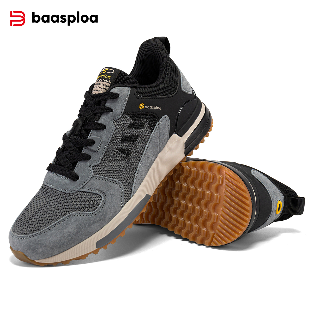Baasploa Herren Wanderschuhe lässige atmungsaktive Turnschuhe Schnürung bequeme Sportschuhe rutsch feste, verschleiß feste Herren schuhe