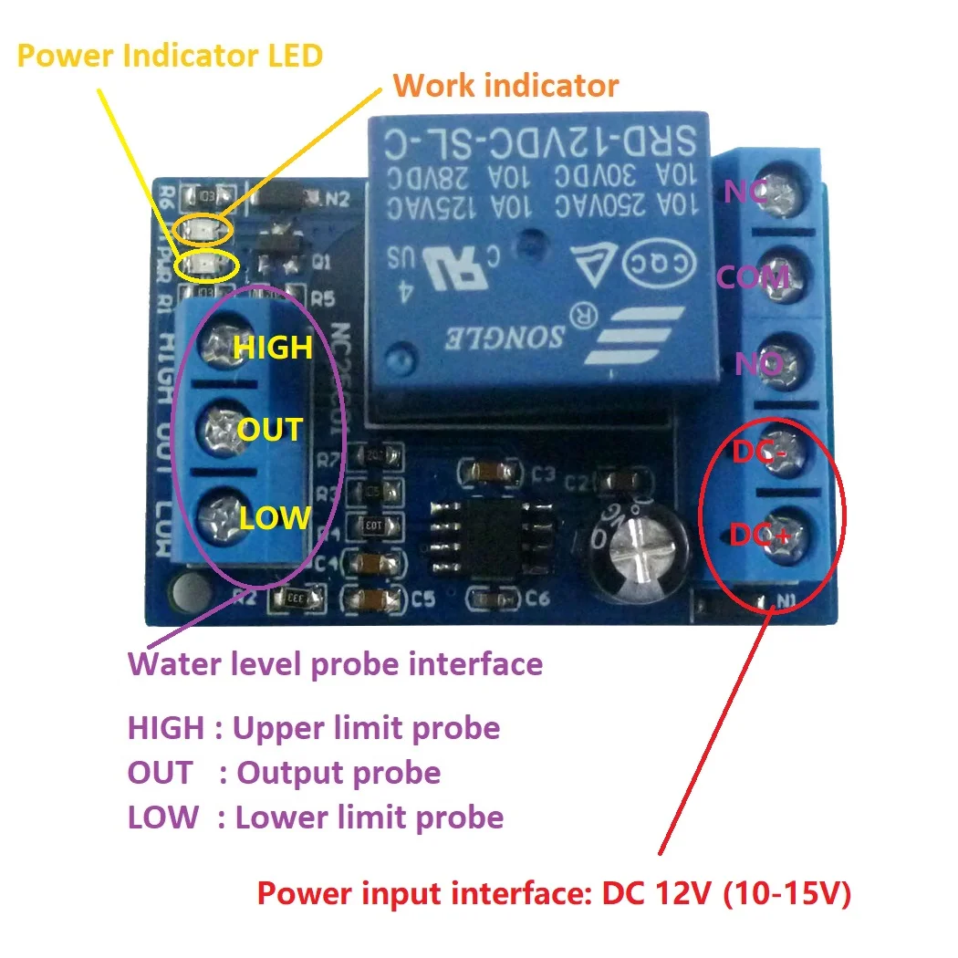 Módulo de interruptor controlador de Sensor de nivel de agua DC 12V, interruptor de Control de flujo de nivel de líquido automático para Motor, bomba de agua, pecera