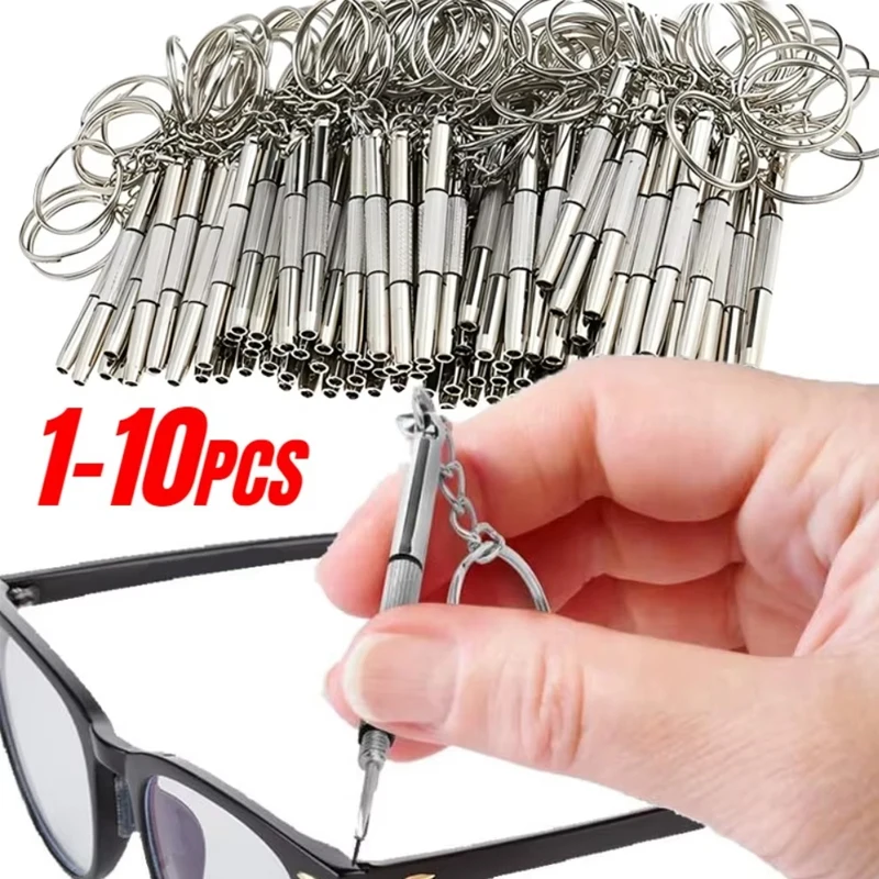 Cacciavite per occhiali in acciaio Cacciavite per occhiali Kit di riparazione per orologi con portachiavi Utensili manuali portatili Strumenti per cacciaviti di precisione