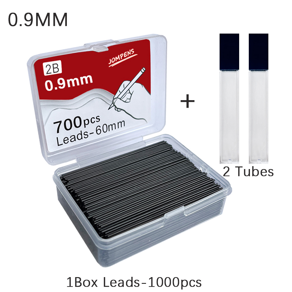 1000 peças lápis mecânico chumbo 0.5 0.7 0.9mm 2b 60mm desenho de arte lápis automático recargas substituíveis com 2 tubos de papelaria