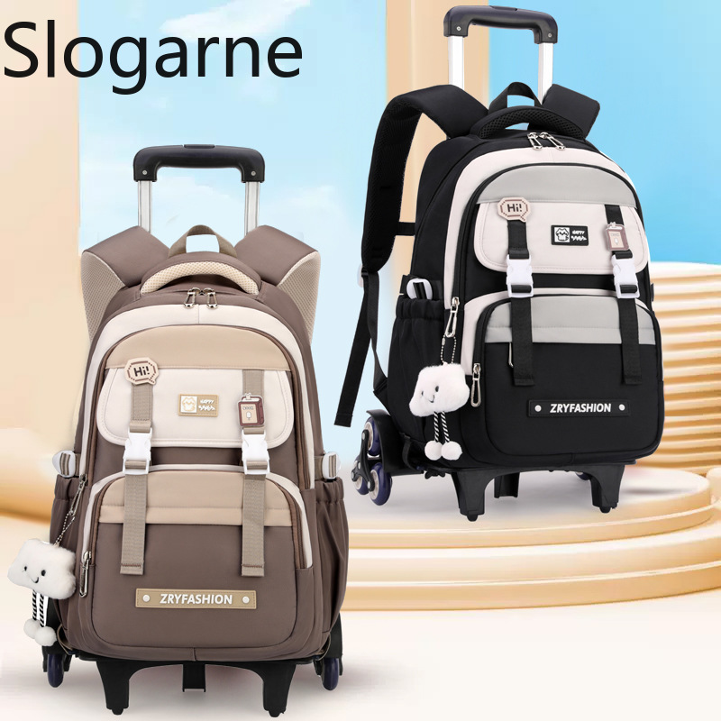 Kinder Rollrucksack Kinder Wasserdichte Schultasche mit Rädern Mittelschule Trolley Gepäck Rucksack Frauen Rucksack mit Rädern