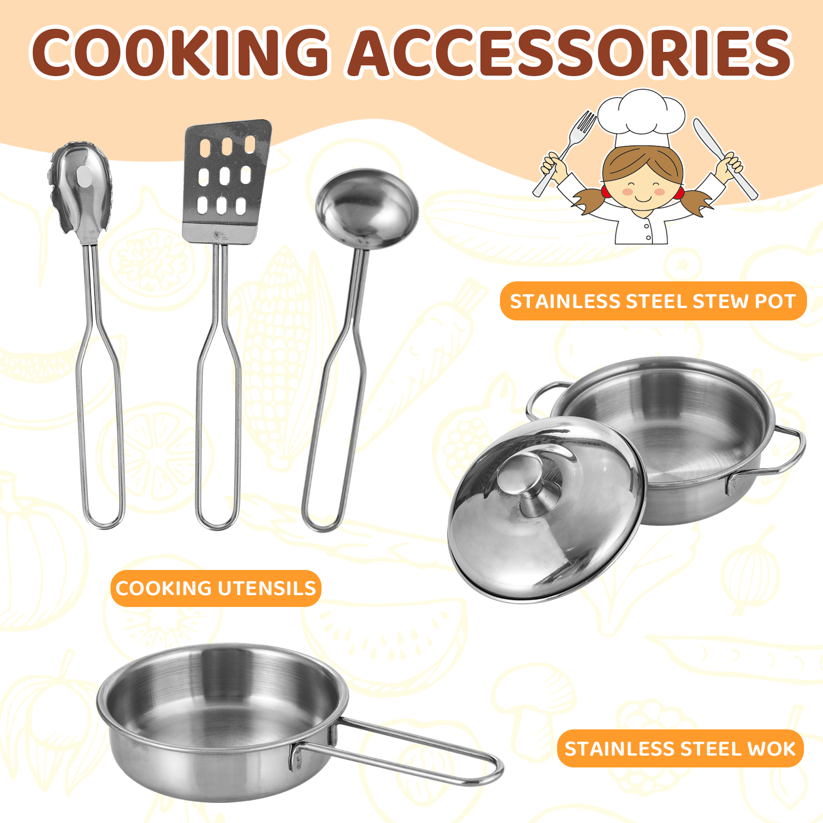 Play Kitchen for Kids, Pretend Preschool Kitchen Sets, Wooden Cooking Playset w/Realistic Light & Sound