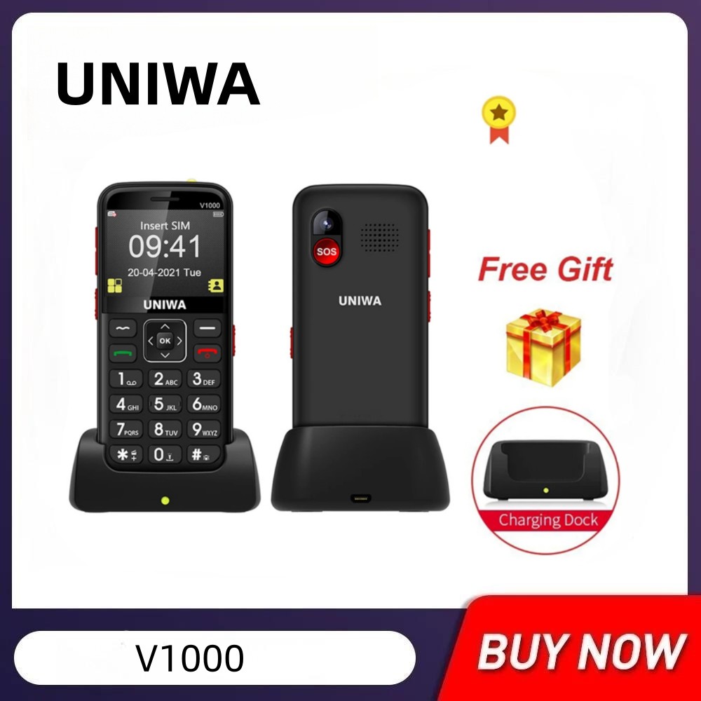 UNIWA V808G Mạnh Đèn Pin Bấm To ĐTDĐ Lớn SOS 3G Tiếng Anh Nga Bàn Phím Chờ 10 Ngày V1000 4G Điện Thoại