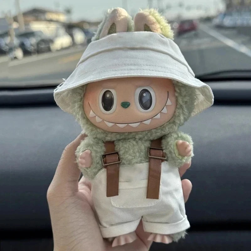 Für Labubu 15-17 cm v1v2 Outfit Zubehör Mini Hut Overalls Set Dekoration Kleine Kleidung Kinderspielzeug Geburtstagsgeschenk