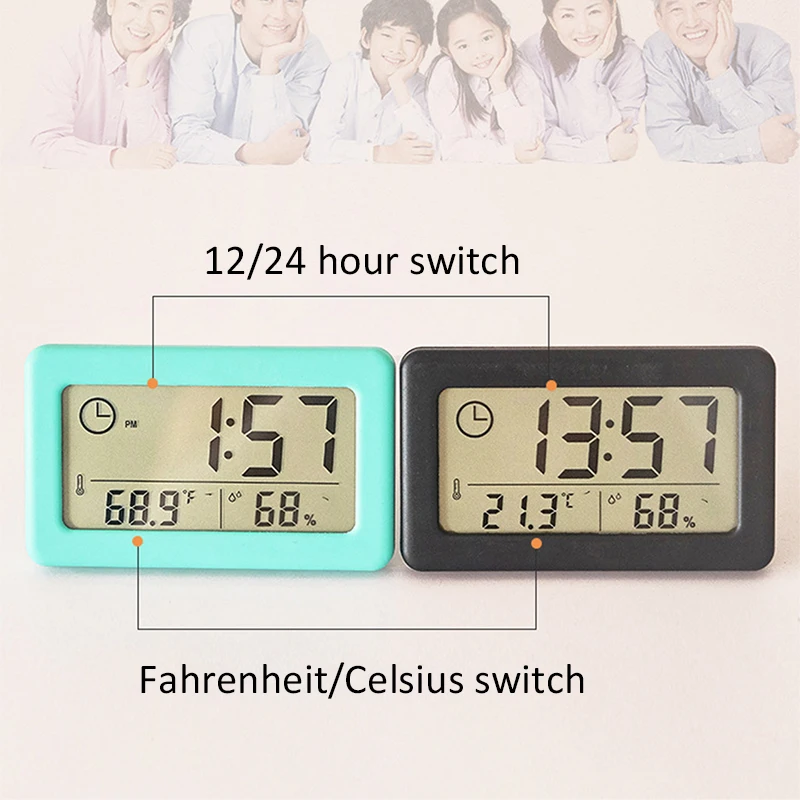 Mini Digital Alarm Clock with Temperature&Humidity Display Ultra-thin Desk Clock Table Clock for Kitchen Office Home Decorations