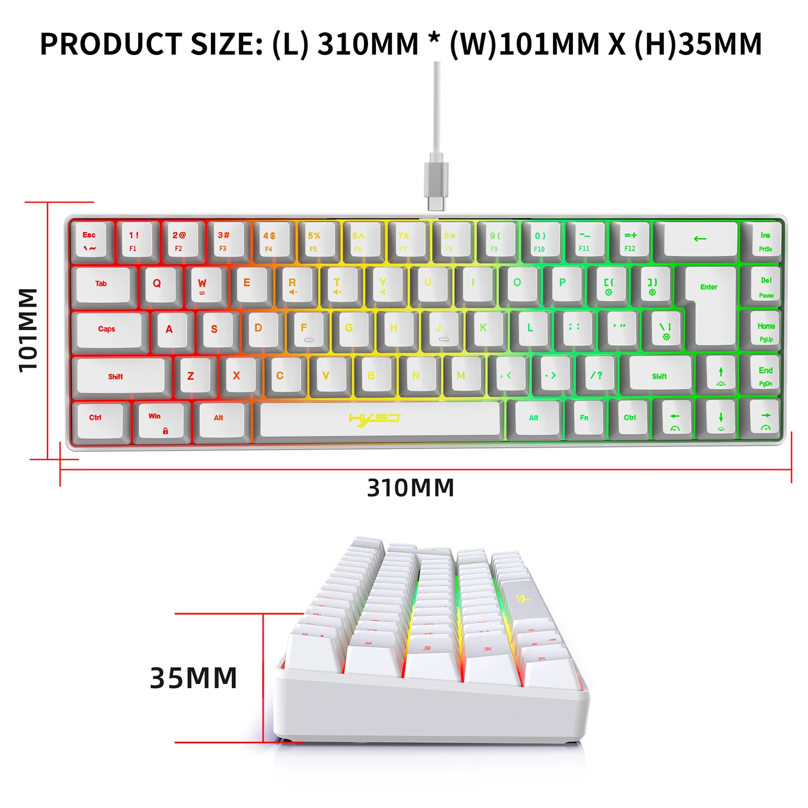 HXSJ V200 przewodowa K68 RGB Streamer Mini klawiatura do gier 19-klawiszowa bezkładowa klawiatura membranowa, ale mechaniczne w dotyku gry/biura