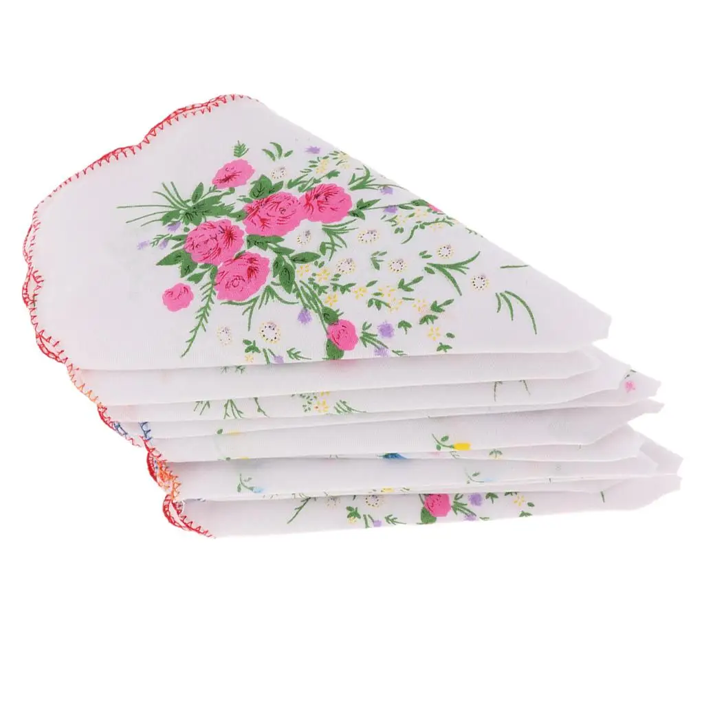 ผ้าเช็ดหน้าผ้าฝ้ายลายดอกไม้สำหรับผู้หญิง10ชิ้นผ้าเช็ดหน้าผ้าสำหรับปาร์ตี้