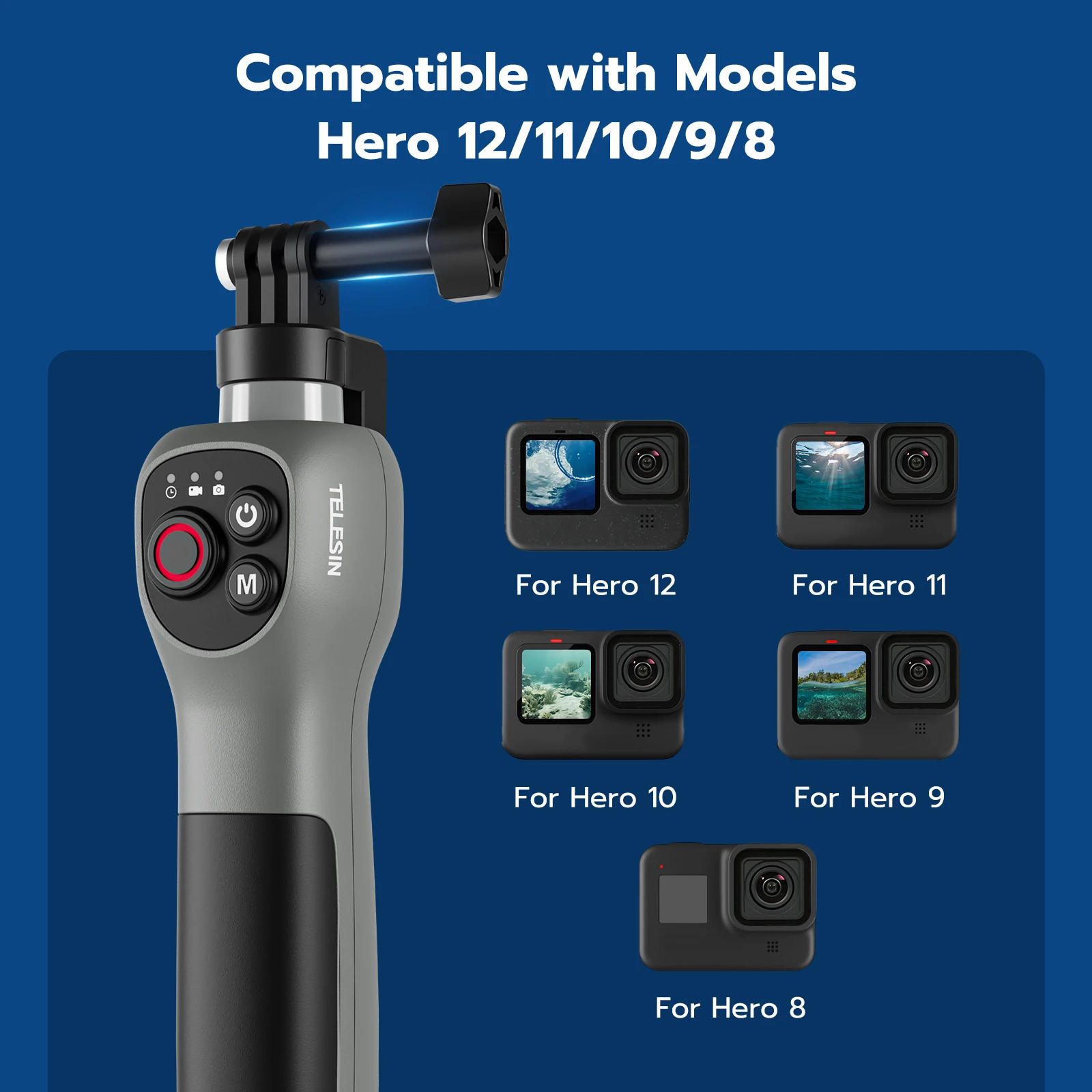 TELESIN Underwater Selfie Stick Waterproof Diving Extendable Selfie Stick Wireless Remote Control For Gopro Hero 8 9 10 11 12 13