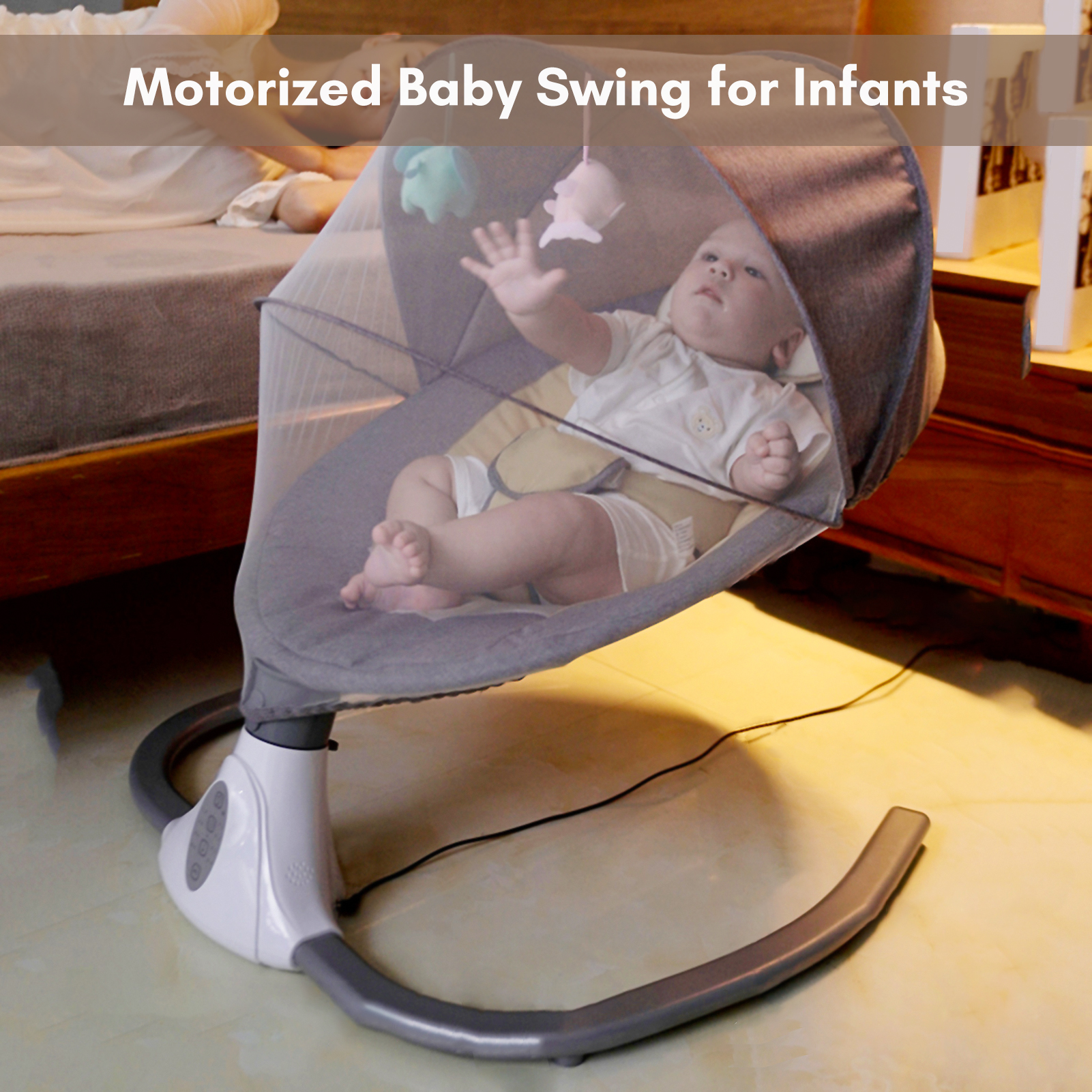 Putybudy S-Y608 Motorized Baby Swing for Infants Baby Rocker 4 Speeds & 4 Timer & 12 Preset Lullabies Supports BT Connection