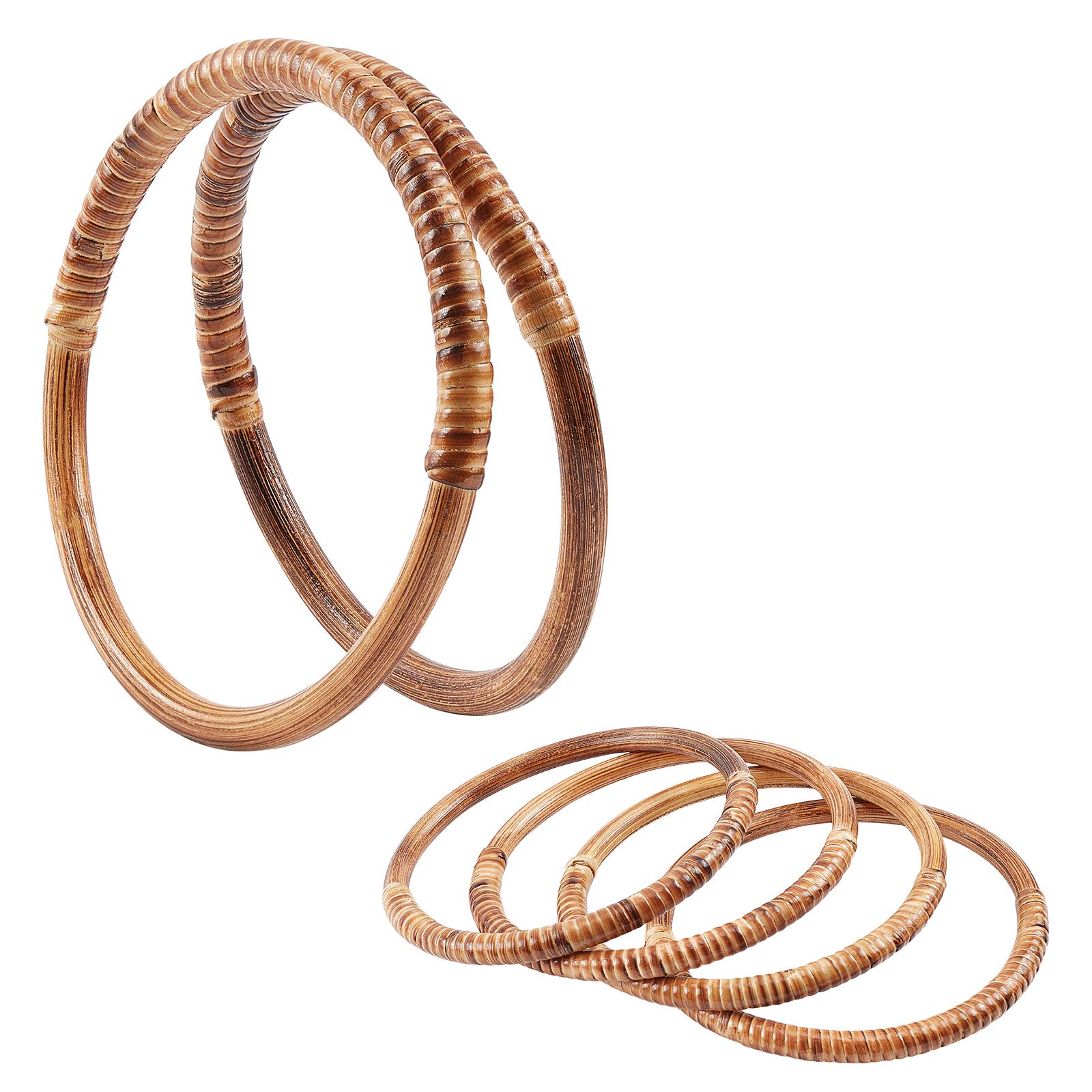 2 Stück Rattan-Griffe aus gewebtem Holz, rund, 15,2 cm, dekorative Ersatzgriffe für handgefertigte Taschen, DIY gehäkeltes Geldbörsen-Zubehör