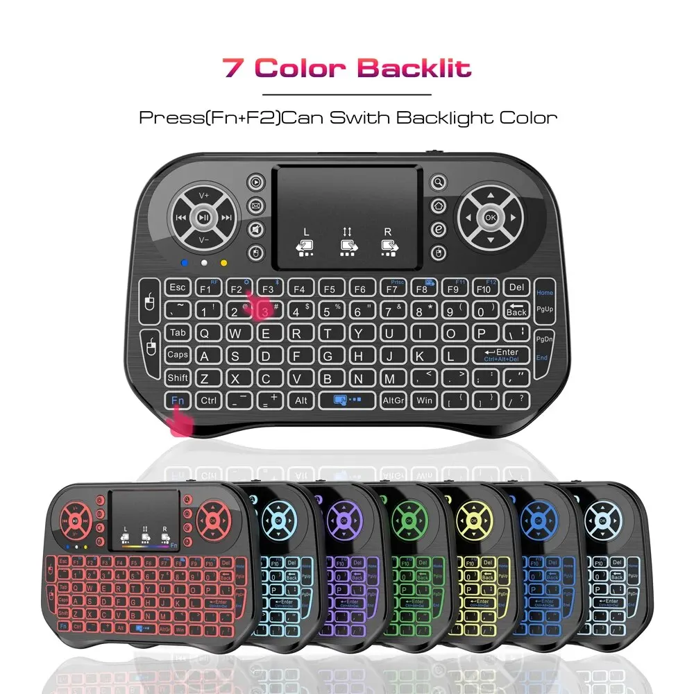 Bluetooth付きワイヤレスミニキーボード,2.4g,デュアルモード,バックライト付き,英語,ロシア語,フランス語,スペイン語,ポルトガル語,Android, TVボックス,PC,プロジェクター用