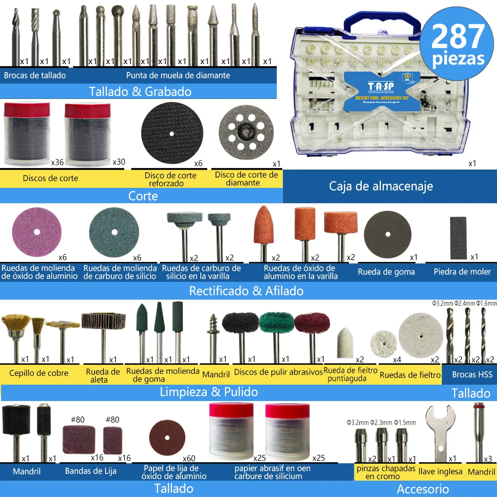 Juego de accesorios de herramientas rotativas abrasivas, Mini Kit de brocas eléctricas, lijado, pulido, corte, cabezales de grabado para Dremel, 287 Uds.