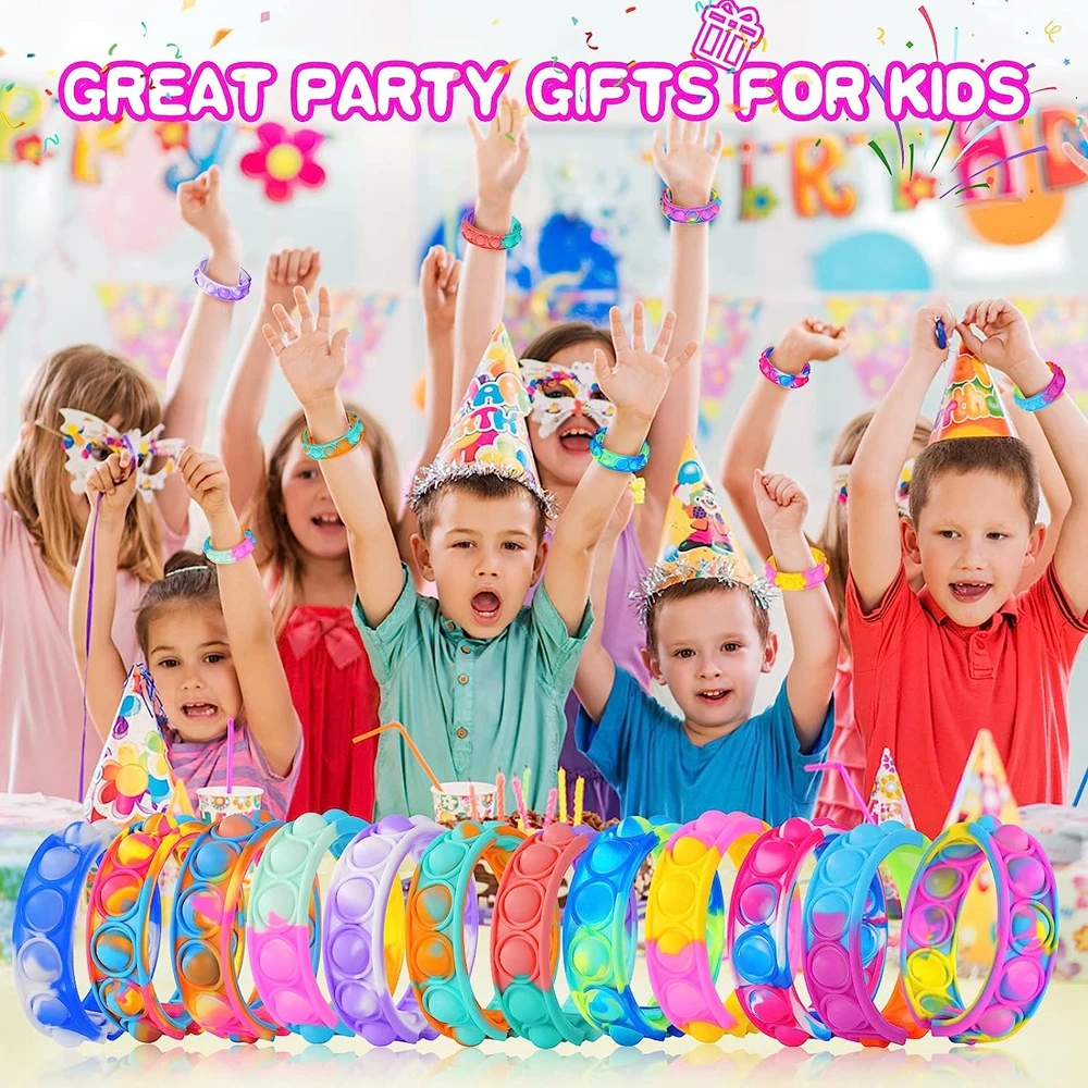 12 pçs brinquedos fidget pop pulseira festa favores bolha pulseiras push poping sensorial alívio do estresse brinquedos para crianças presentes