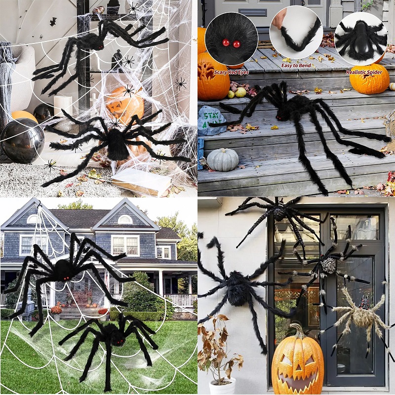 30cm/50cm/75cm/90cm/125cm/150cm/200cm Horror Halloween Giant Black Spider Decoration Haunted House Party Props Halloween Decor