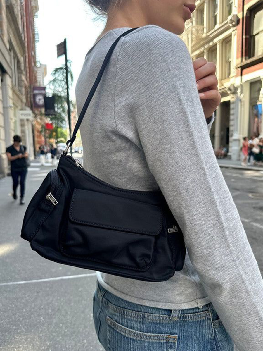 Nowe kieszenie czarna torba na ramię czterosezonowy zamek błyskawiczny wysokiej jakości torebki damskie styl Preppy główna moda uliczna eleganckie torebki