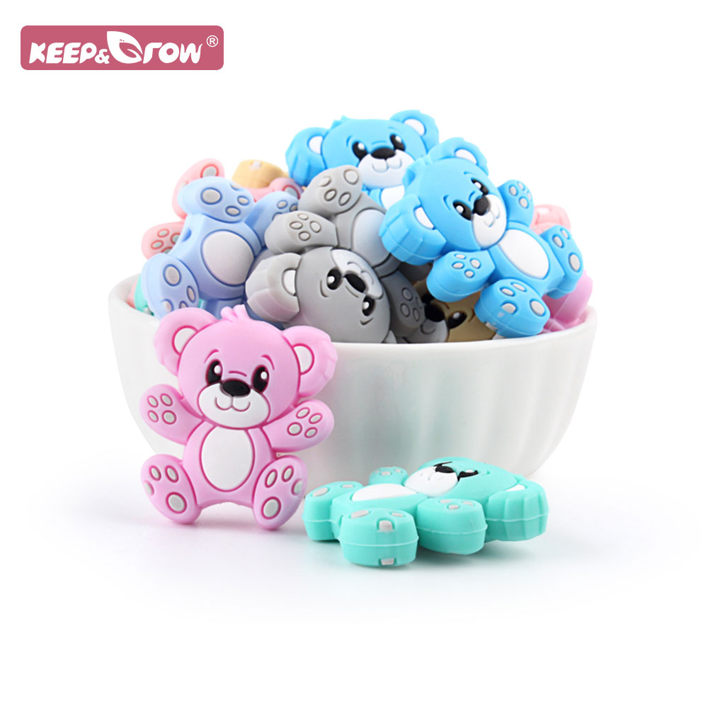 Lote de 5/20/50 unidades de cuentas de silicona de oso para bebé, cuentas de silicona de animales de dibujos animados para chupete, Clips, mordedor, juguetes de dentición, accesorios para bebé
