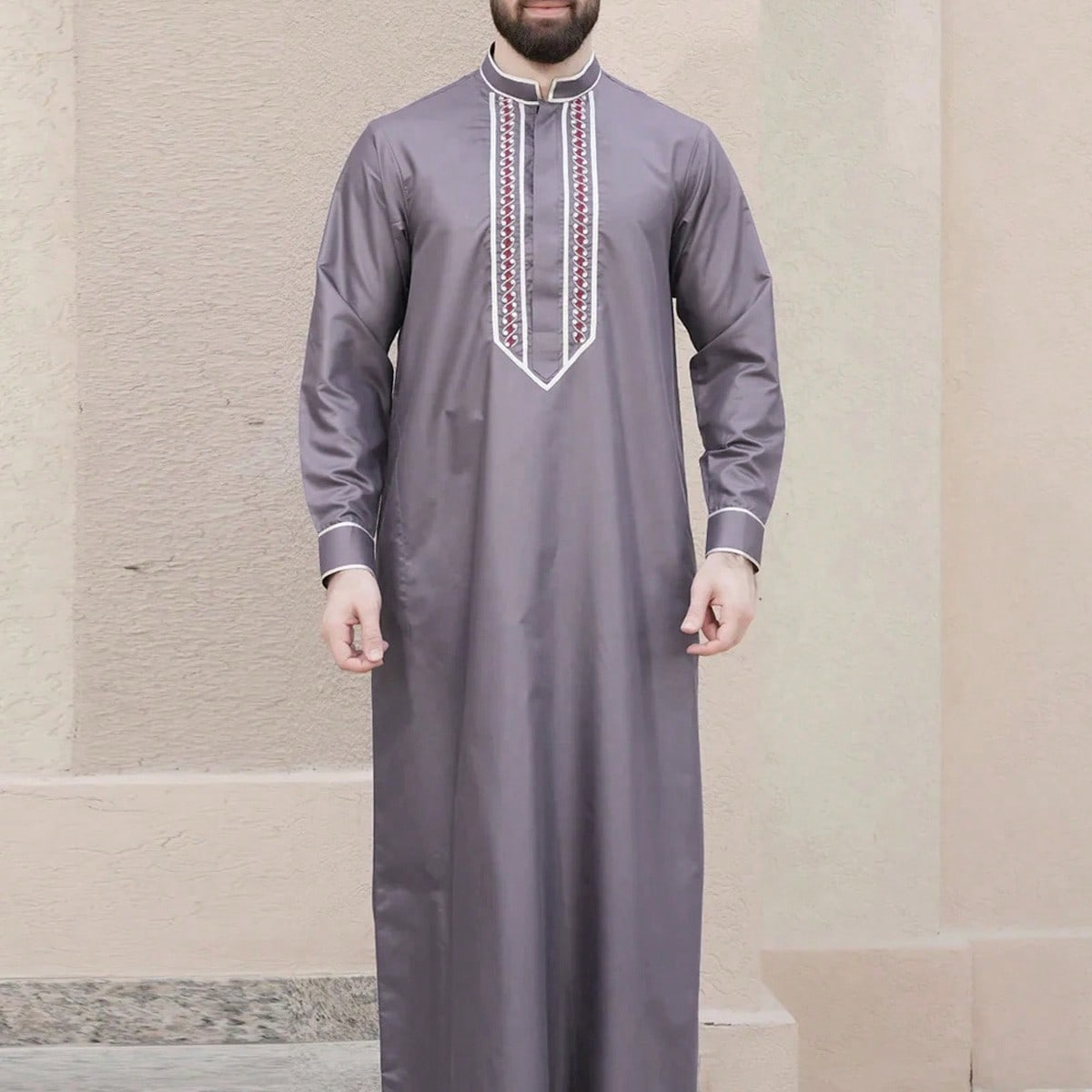 Men 2024 new positioning Embroidery Extra Long T-shirt Men's embroidered pocket Arab abaya