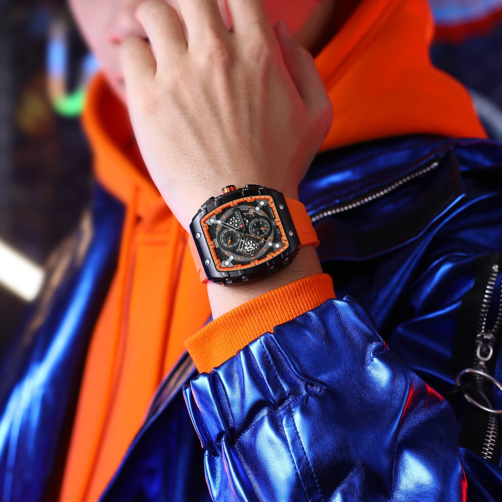 Relojes CURREN de la mejor marca para hombre, reloj de pulsera de cuarzo cuadrado de lujo, reloj cronógrafo luminoso resistente al agua para hombre, reloj con fecha