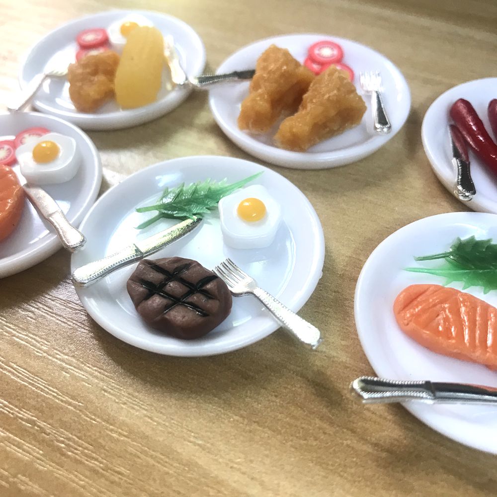 1/12 스케일 미니어처 와인 스테이크 가상 음식 세트, Blyth OB11 1/6 BJD 인형의 집 주방 놀이 장난감 액세서리, 1 세트