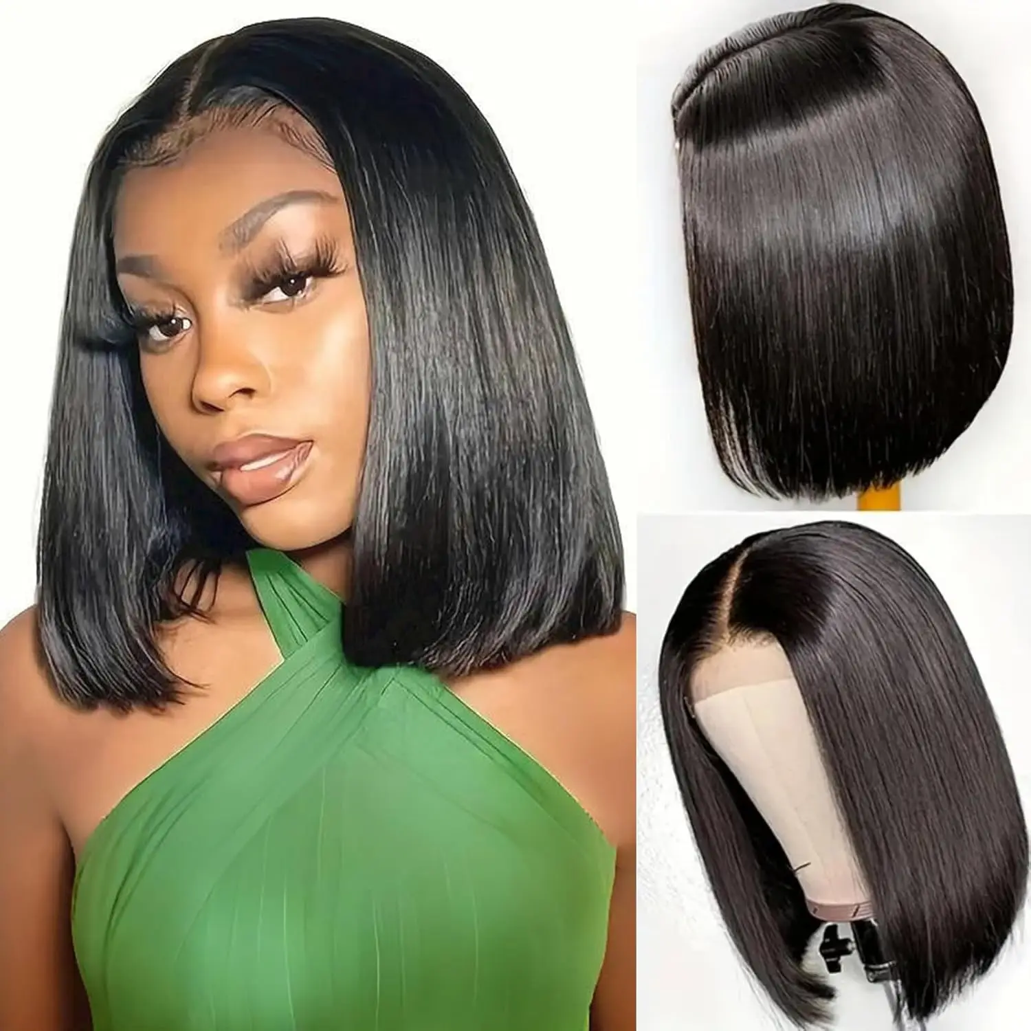 Peluca Bob de cabello humano 13X4, peluca con malla Frontal, 180% de densidad, peluca Frontal recta corta Bob, encaje transparente prearrancado con pelo de bebé