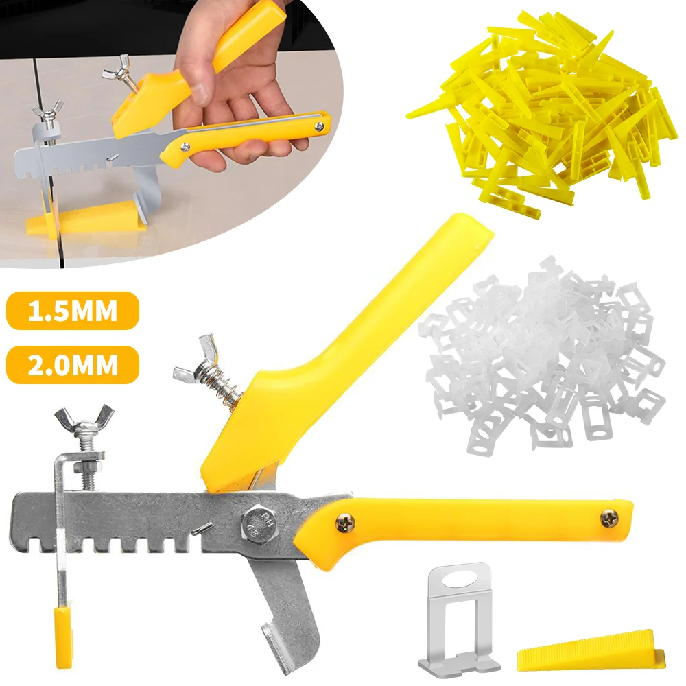 Fliesen-Nivelliersystem-Clips, Fliesenabstandshalter, 1,5/2,0 mm, Wand, Boden, Keramik-Nivellierer, Abstandshalter, Zangen-Keil-Set für Fliesenverlegungen