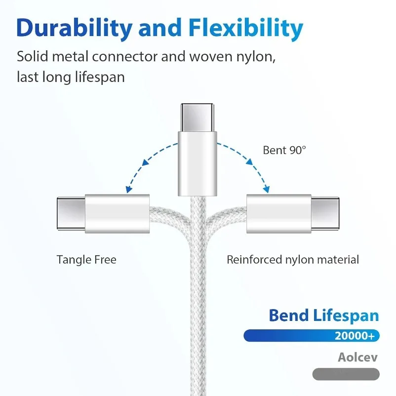 VIKEFON Cable USB C a USB C 60W Cable cargador de carga rápida compatible con carga rápida para iPhone 16 15 Samsung Xiaomi Huawei, etc.