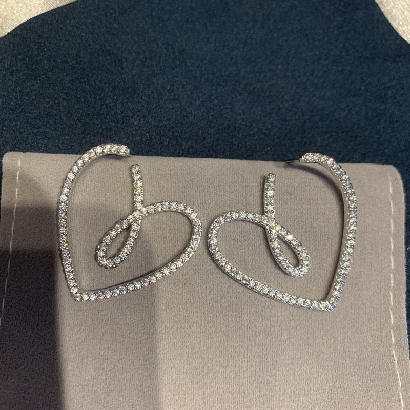 女性のための大きなハート型のイヤリング,トレンディな高級ジュエリー,新しいコレクション925,zircon,シルバーニードル,2024