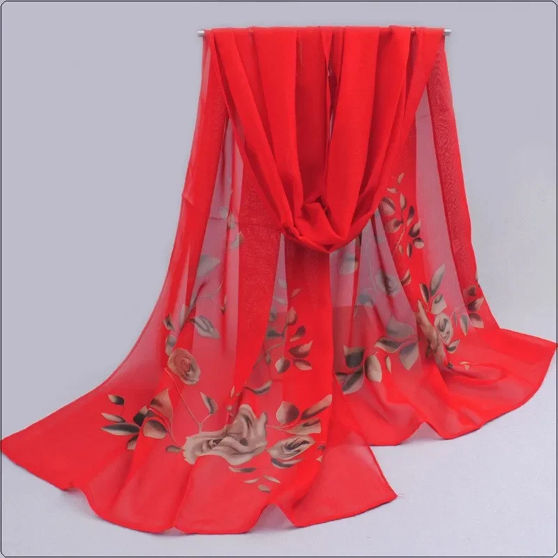 2021 Mùa Xuân Và Mùa Hè Nữ Khăn Mới Khăn Choàng Pashmina In Hình Cape Voan Lụa Polyester Tippet Nhét 60*160Cm