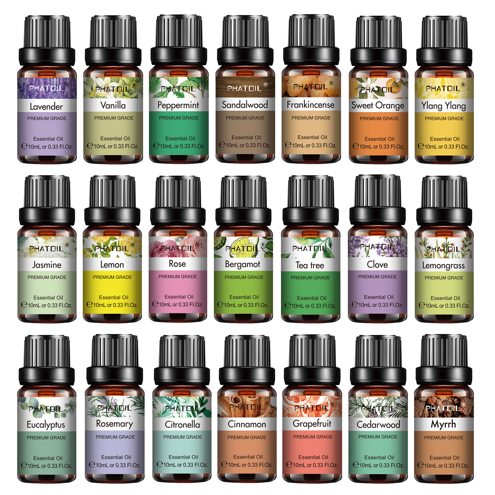 PHATOIL 10 ミリリットルエッセンシャルオイル純粋な天然ディフューザーアロマセラピーユーカリベルガモットバニラアロマオイルキャンドル石鹸作り