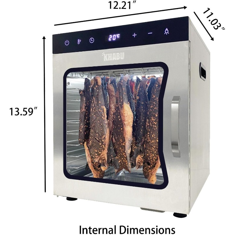 Stainless Steel Biltong Box Food Dehydrator and Drying Cabinet – Large 10 Trays, 5 Hanging Rods