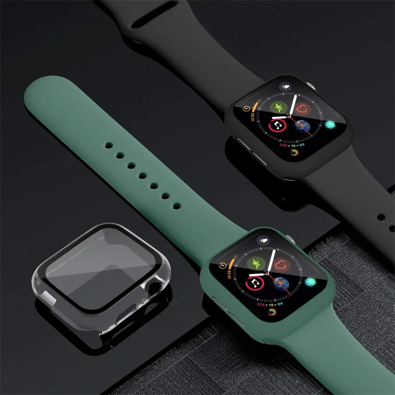 Vetro temperato + copertura per Apple Watch 9 8 41mm 45mm 42mm 38mm PC paraurti protezione schermo custodia iWatch serie 7 6 5 4 se 44mm 40mm