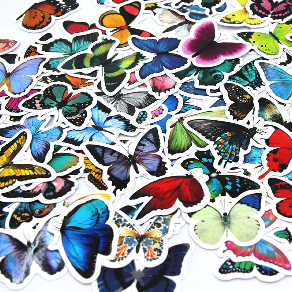 10/50/100pcs ผีเสื้อแมลงการ์ตูนน่ารัก Decals ของเล่นเครื่องเขียนกีตาร์โทรศัพท์จักรยานแล็ปท็อปกระเป๋ารถ Graffiti เด็กสติกเกอร์