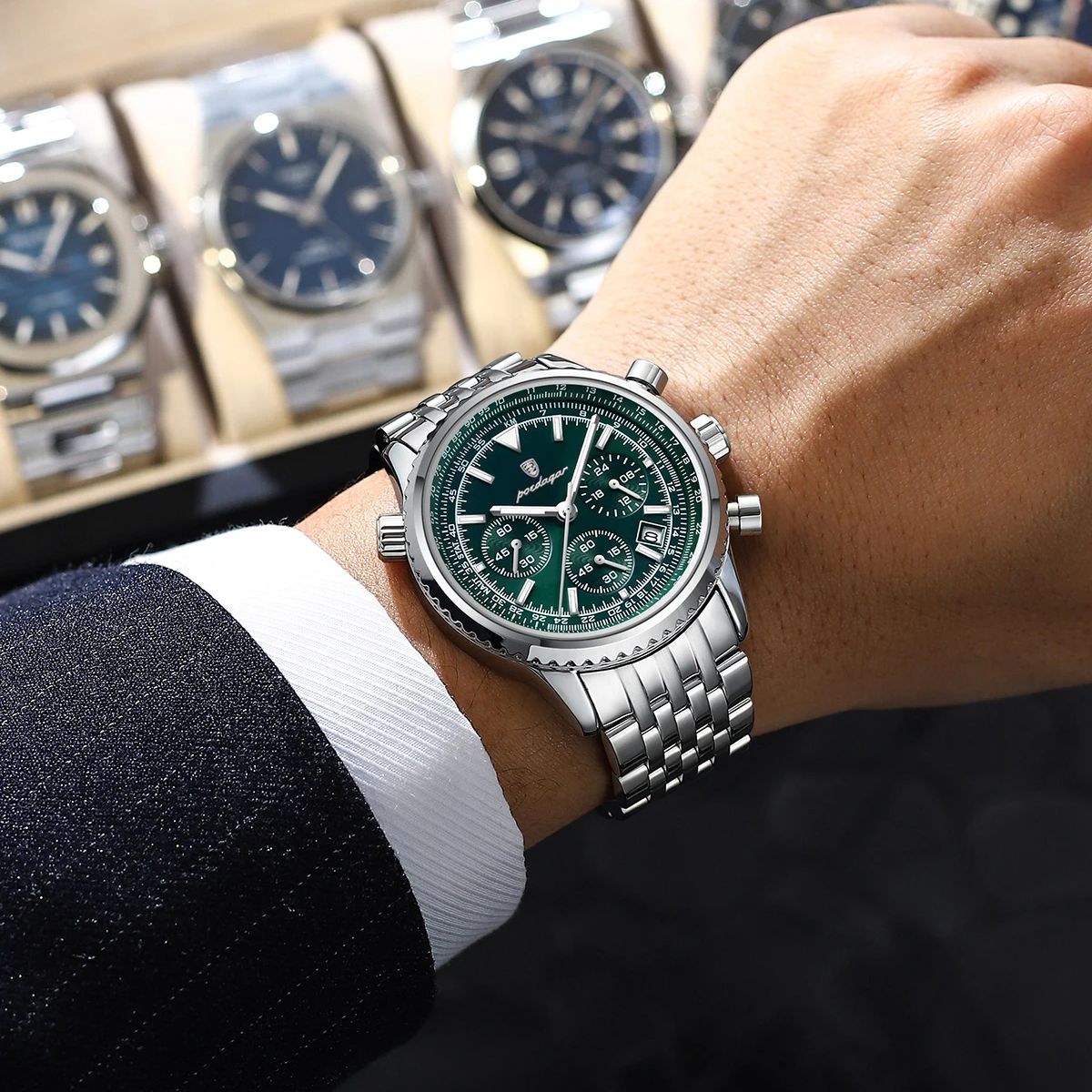 POEDAGAR, reloj militar de lujo para hombre, resistente al agua, luminoso, cronógrafo con fecha, reloj deportivo de cuarzo y acero inoxidable para hombre