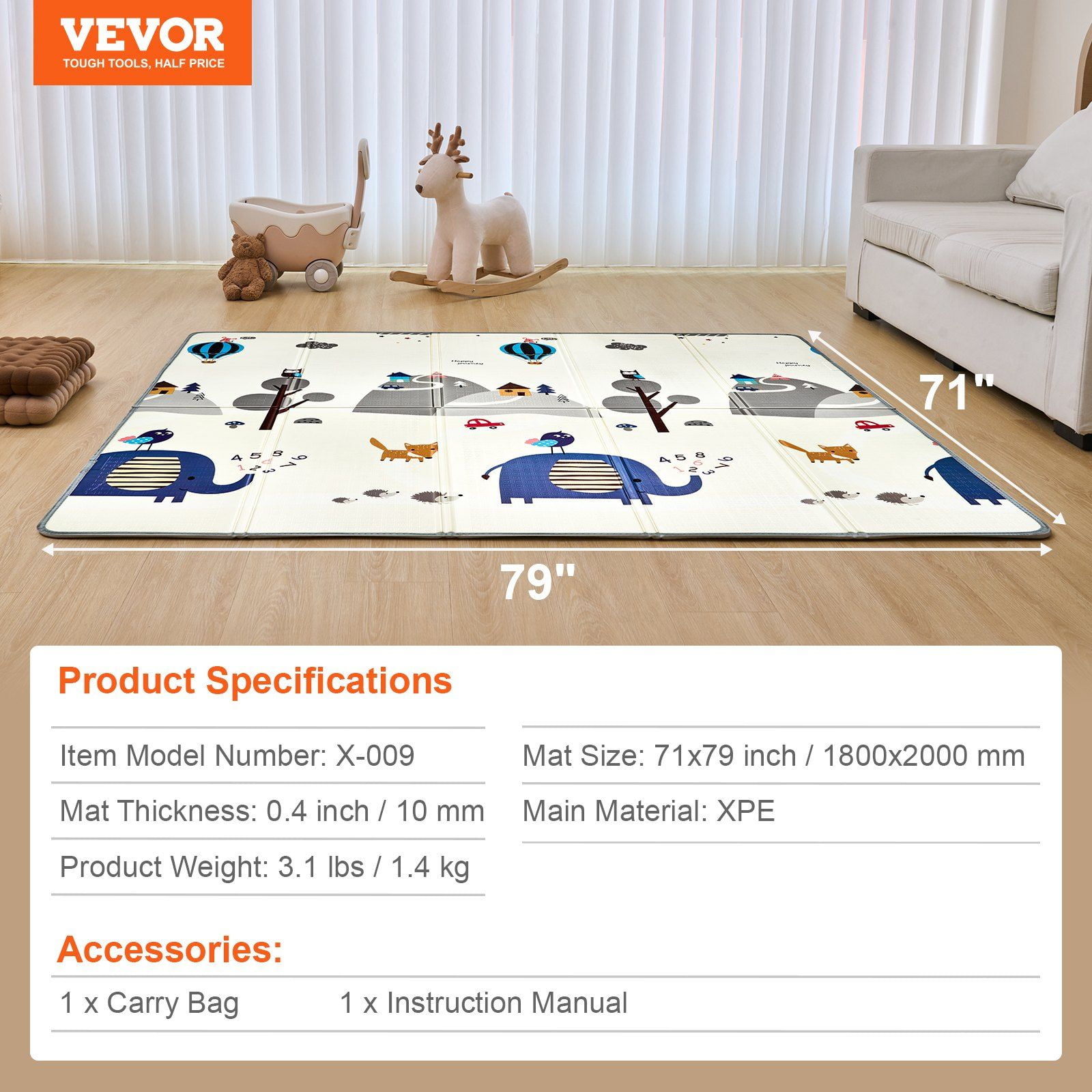 71"x79" Baby Play Mat Kids Crawling Soft Activity Floor Playmat 2 Side