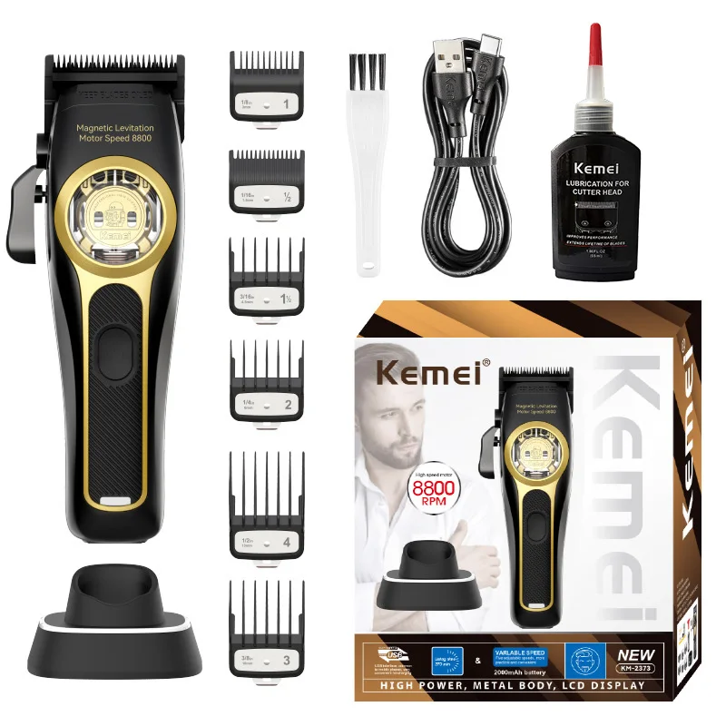 Kemei KM-2373 Baber Haarschneidemaschine Professionelle Haarschneidemaschine mit Ladestation für Männer Elektrischer Haarschneider Männer Geschenk
