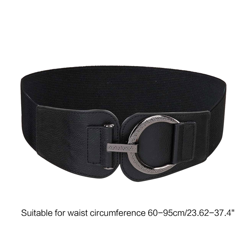 Cinturón ancho elástico con hebilla de cuero sintético para mujer, corsé de cintura de Color sólido para adelgazar, F3MD