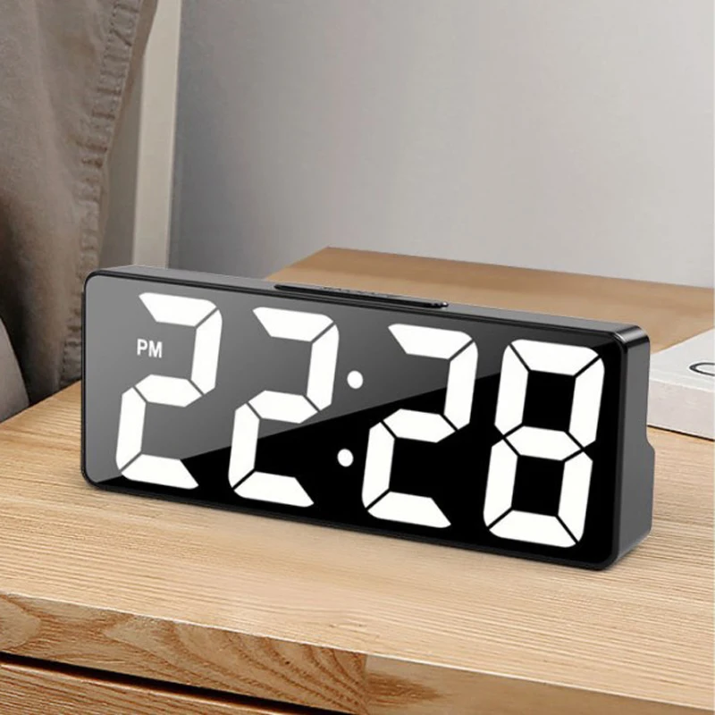 LED-Digitalwecker, Wohnzimmer, Schlafzimmer, elektronische Tischuhr mit Temperaturanzeige, einstellbare Helligkeit, 12/24 Stunden