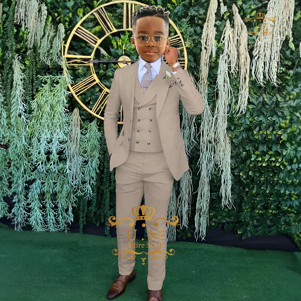 Beige Boy formale Ereignisse Anzug 3 stücke (Jacke Weste Hosen) klassische Kinder Set für Hochzeits tanz Geburtstags feier Thanksgiving Weihnachts geschenke