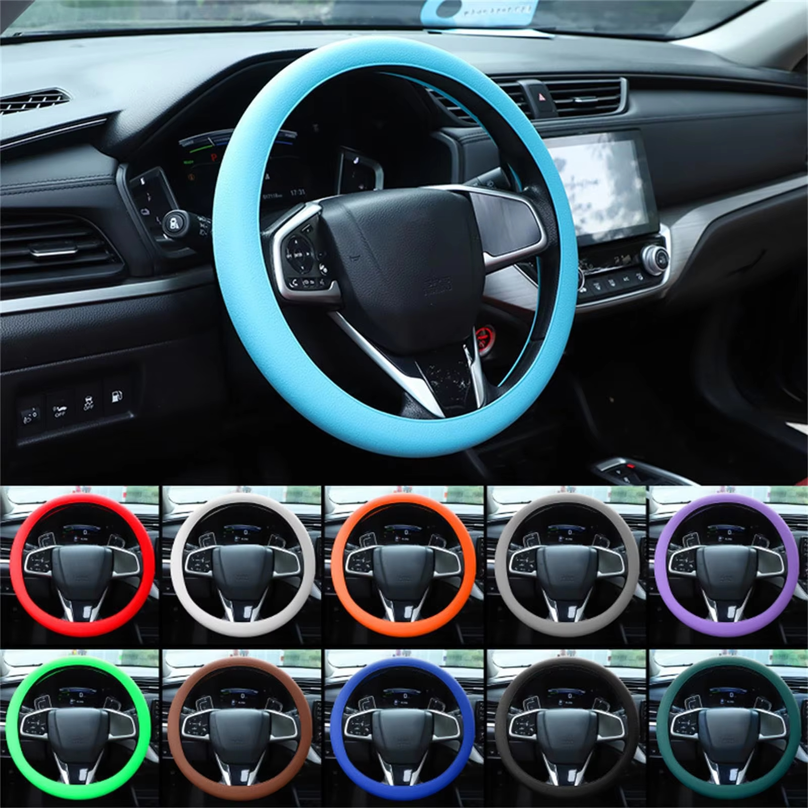 Capa protetora elástica de silicone para volante de carro, capa multicolorida para decoração de gel de sílica para interiores automotivos para homens e mulheres